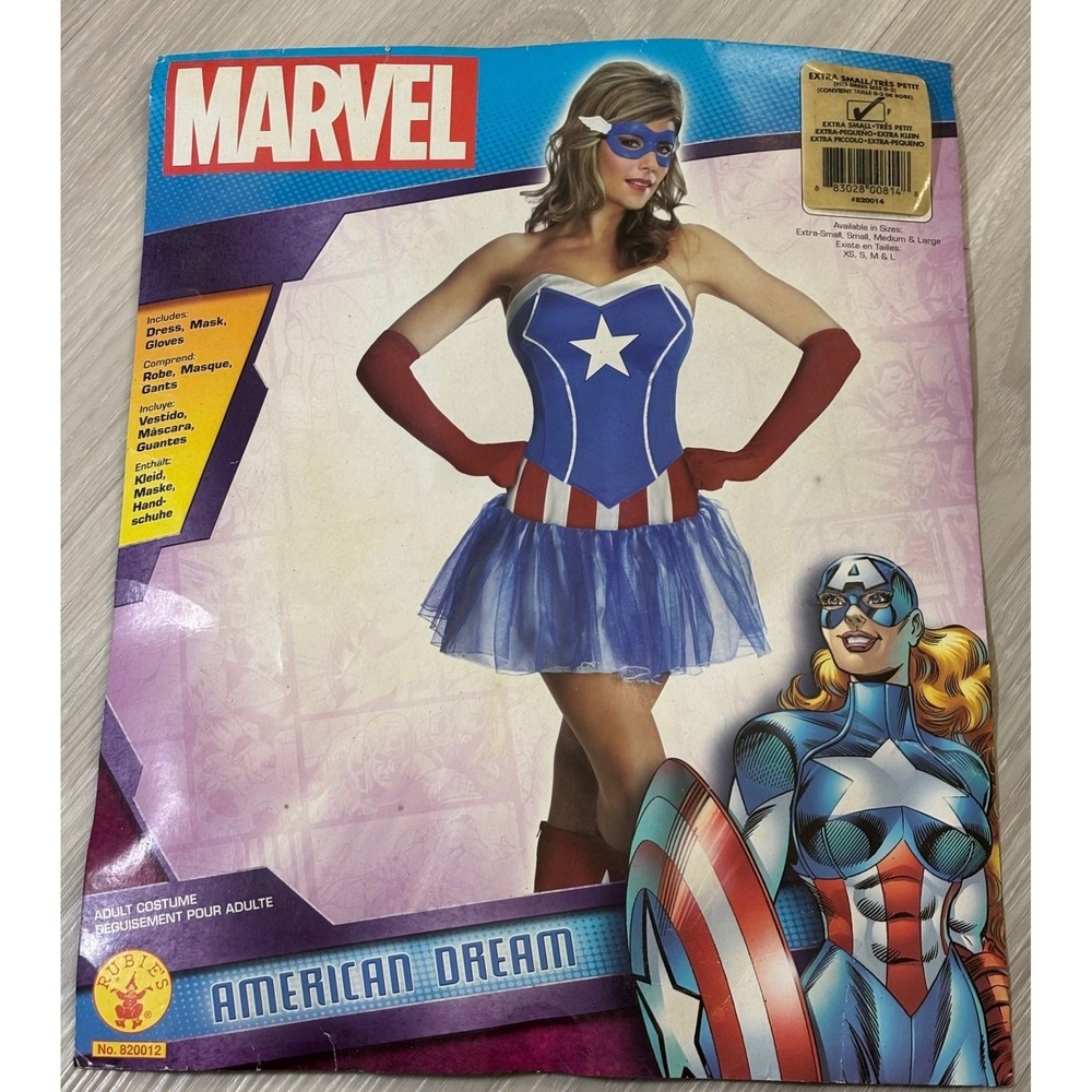 Marvel American Dream Rubies Costume Dress Extra Small Petit Womens Mask Gloves - Picture 14 of 15